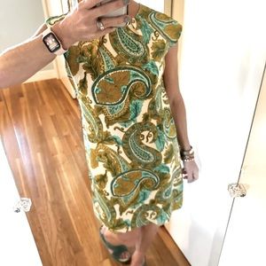 MILLY Green and Gold Paisley Silk Mini Dress
